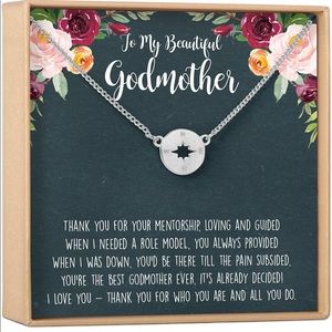 Dear Ava Godmother Necklace - Heartfelt Card & Jewelry (Compass Silver)
